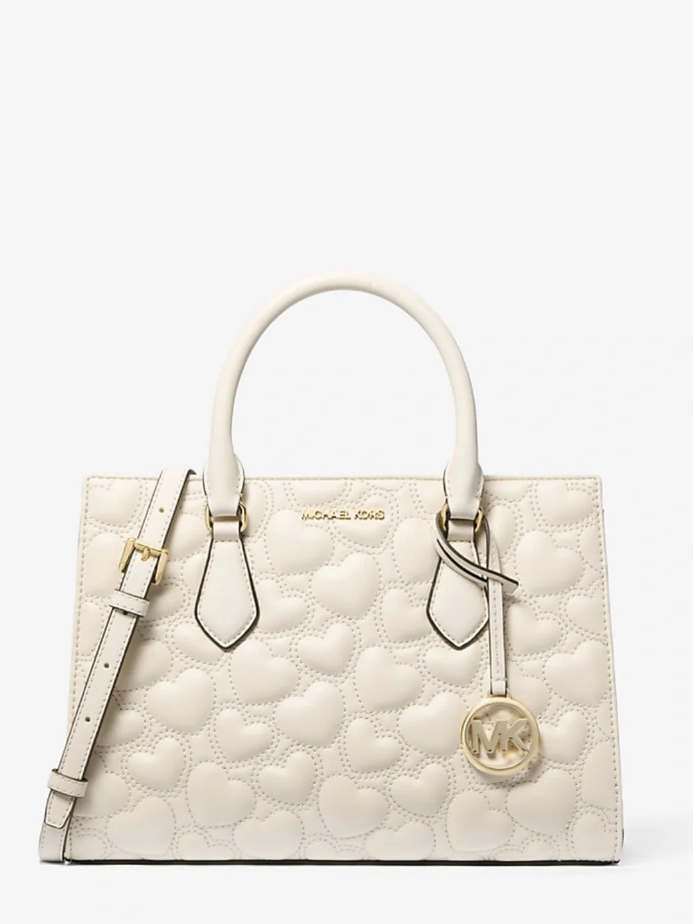 Michael Kors Cream Quilted Heart Satchel and Wristlet Set